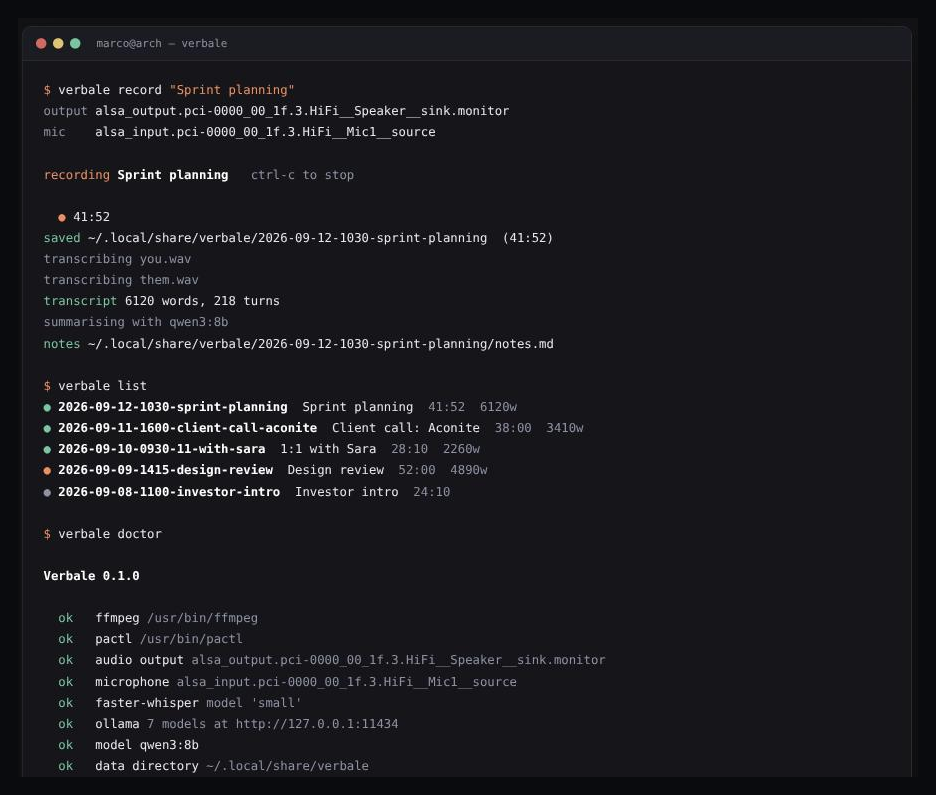 Verbale's command line output